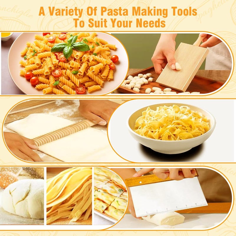 Eyskutvjc Pasta Making Tools,Wood Pasta Making Kit with 3 Rolling Pins,Gnocchi Board,Dough Cutter,Ravioli Cutter,2 Pasta Stamps,Making Dumplings.Pasta Making Accessories for Home (9 piece) - Image 4